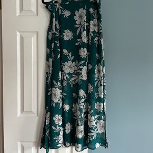 Loft flowy floral lightweight green maxi skirt